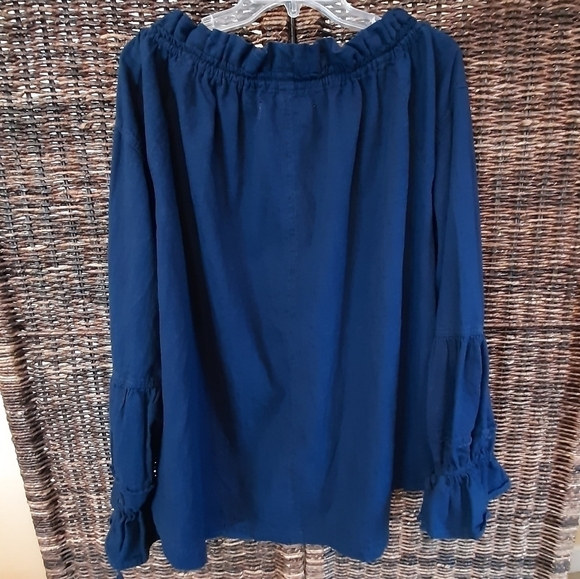 Free People We The Free Small Alpine Denim Tie Poet Peasant Oversized Shirt Blue - Picture 5 of 8